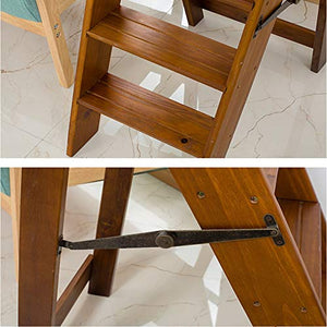 LUCEAE Folding Wooden 5-Step Stool with Non-Slip Treads, Portable High Chair - 34x59x87cm