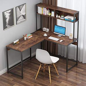 L-Shaped Computer Office Desk, with Book Shelves, 55" Corner Gaming Desk,Office Writing Workstation, Study Writing Desk Business Furniture for Home Office, Space-Saving, Easy to Assemble (Brown)