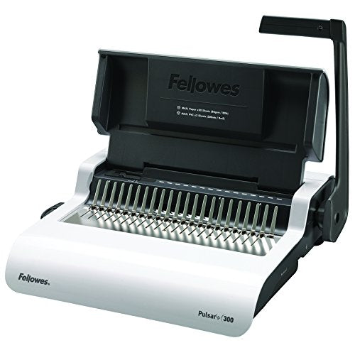 Fellowes Pulsar+ 22-Hole Binding Machine - 300 Sheet Manual Paper Punch Comb Binder with Starter Kit - White/Grey