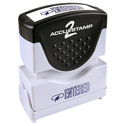 4 Set - Brand ACCU-STAMP2 Message Stamp with Shutter, 1-Color, Entered, 1-5/8" x 1/2" Impression, Pre-Ink, Blue Ink (035573)