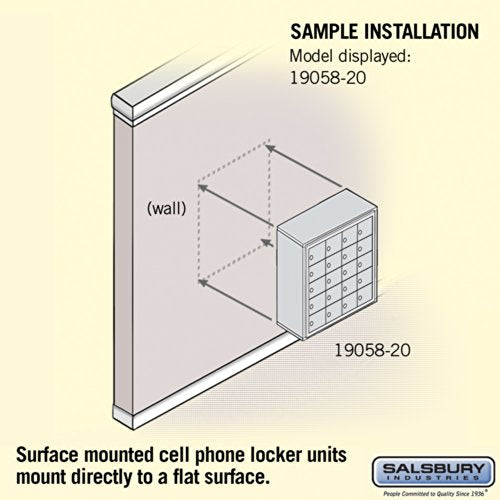 Salsbury Industries Aluminum 5-Door High Surface Mounted Cell Phone Storage Locker Unit with 20 A-Size Doors and Master Keyed Locks