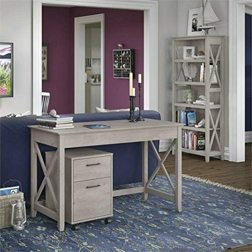 3 Piece Office Set in Washed Gray-Home office furniture sets-Computer desk-Home office desks-Desk with drawers-Storage cabinet-Home office desk-Home office furniture set-Home office set furniture