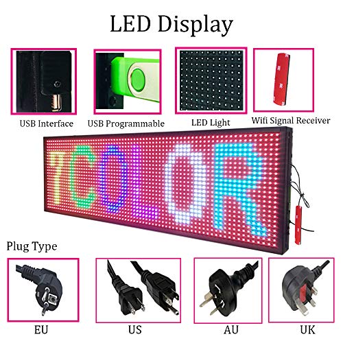 WiFi LED Sign, Programmable LED Signs P13 SMD 7 Color Scrolling Led Signs 39"x14" High Brightness Outdoor LED Advertising Display Board