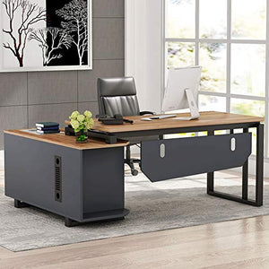 Tribesigns L-Shaped Desk, 55 Inch Executive Office Desk with File Cabinet, Modern Computer Gaming Desk Workstations for Home Office Study