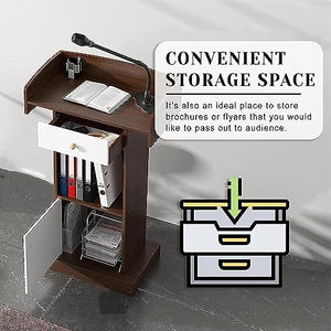 CAMBOS Lectern Podium Stand with Open Storage, Modern Floor Standing Podium - Wood Conference Table