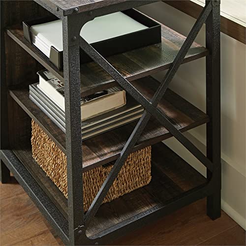 Sauder Steel River Industrial Credenza with Drawers, Carbon Oak Finish