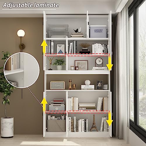 Hitow White Glass Door Tall Bookshelf & Cabinet Set - Home Office Storage Solution