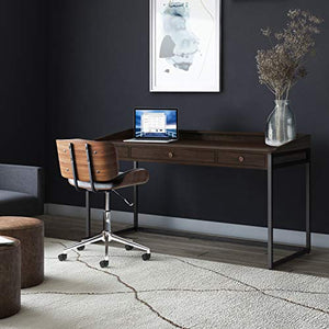 SIMPLIHOME Ralston SOLID WOOD and Metal Modern Industrial 60 inch Wide Home Office Desk, Writing Table, Workstation, Study Table Furniture in Distressed Hickory Brown with 2 Drawerss