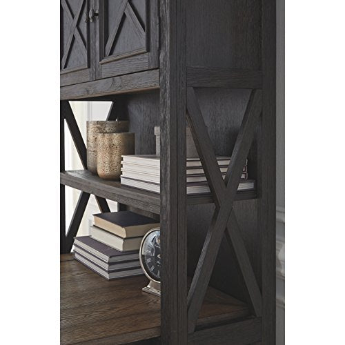 Ashley Furniture Signature Design - Tyler Creek Large Bookcase - Casual - 3 Shelves/1 Cabinet - Grayish Brown/Black Finish - Antiqued Bronze Hardware