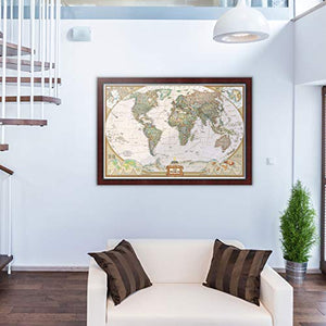 Renditions Gallery Executive National Geographic Travel Map with Push Pins, Wall Art for Living Room, Bedroom, Office, 26x40, Mahogany and Ebony