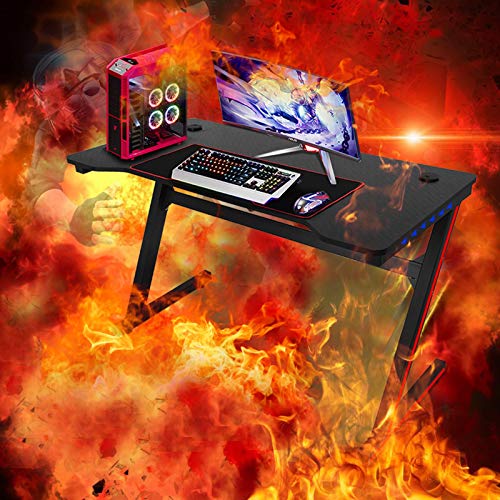Gaming Desk, 47.2 Inch PC Computer Desk with LED Light - Weight Capacity 330 LBS, Black Gaming Workstation, Home Office Desk, Z-Shaped Gamer Workstation, Best Gift for Men Boyfriend Female (US Stock)