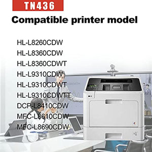 Compatible 4 Pack(1BK+1C+1M+1Y) TN436BK TN436C TN436M TN436Y Cartridge Replacement for Brother HL-L8260CDW L8360CDWT L9310CDW DCP-L8410CDW MFC-L8610CDW Printer Toner Cartridge