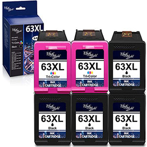 6 Pack Compatible 63XL 63 XL Ink Cartridge (4 Black & 2 Tri-Color) Remanufactured Replacement for HP Envy 4512 4513 4520 4523 4524 4516 4517 4522 4525 OfficeJet 5255 5257 5258 5259 Mobile Printer