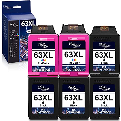 6 Pack Compatible 63XL 63 XL Ink Cartridge (4 Black & 2 Tri-Color) Remanufactured Replacement for HP Envy 4512 4513 4520 4523 4524 4516 4517 4522 4525 OfficeJet 5255 5257 5258 5259 Mobile Printer