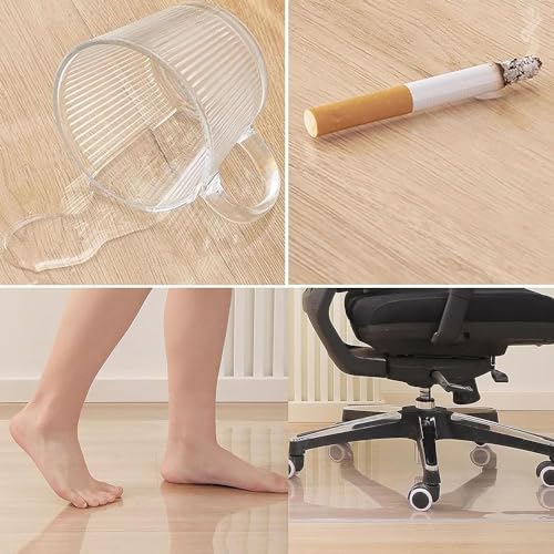 RIBONI Vinyl Rectangular Chair Mat Protector for Hard Floors - Clear - 140X180CM