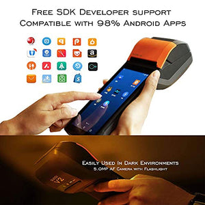 IWIRA Sunmi V2 POS Terminal with Receipt Printer, Speaker, Camera and Barcode Scanner All in One Handheld PDA Printer, Android 7.1 System, Support 4G, WiFi and Bluetooth, Orange, Black