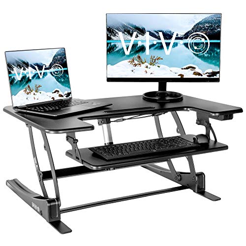 VIVO Black Electric Motor Height Adjustable 36 inch Stand up Desk Converter, Sit to Stand Tabletop Dual Monitor Riser with USB Port, DESK-V000VE