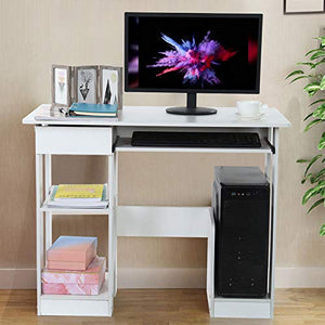 Gosuguu Minimalist Desktop Computer Desk, Gaming Desk with Storage Shelves/Keyboard Tray/Monitor Stand Study Table for Home Office, Small Desk Study Writing Table Simple PC Desk, Space Saving