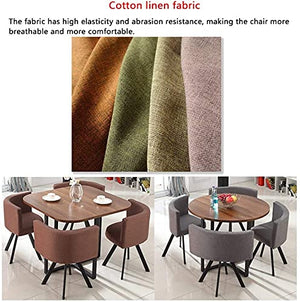 AkosOL Office Table and Chair Set - Business Coffee Table, Conference Room Furniture Set with 1 Table and 4 Chairs - Modern 90cm Round Table with Cotton Linen Chairs (Coffee Colour)