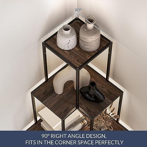 BELLEZE 5-Tier Corner Bookshelf with RGB Light, Remote Control - 66" Tall L-Shaped Bookcase - Gray