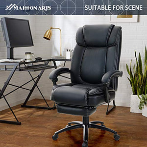 MAISON ARTS Big and Tall Bonded Leather Reclining Office Chair Task Chair, 400lb High Back Executive Massage Computer Desk Chair with Retractable Footrest and Metal Base for Home Office