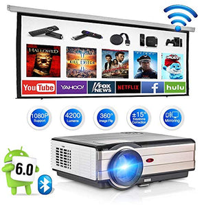 4200 Lumen HD Video Projector, Bluetooth Projector with WiFi Wireless Mirroring with Smart Phone Tablet Laptop, Multimedia LED Projector Support Full HD USB Ideal for Indoor Outdoor Movie Video Game