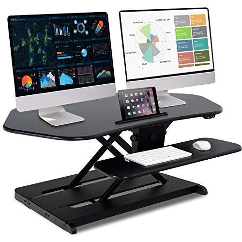 Height Adjustable Standing Desk Converter, 43" Electric Stand Up Desk Riser Sit Stand Desk Workstation fits Dual Monitors for Home Office,Black