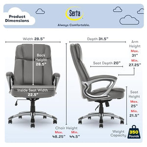 Serta Fairbanks Big and Tall High Back Executive Office Gaming Chair, Gray