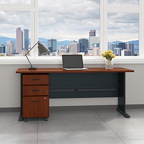 Bush Business Furniture Series A 72W Desk with Mobile File Cabinet in Hansen Cherry and Galaxy