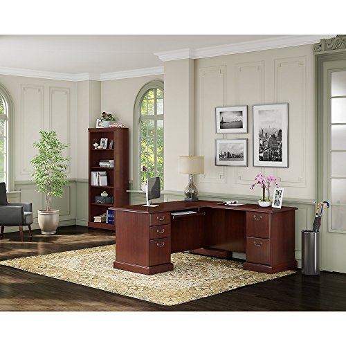 kathy ireland Home by Bush Furniture Bennington L Desk and Bookcase in Harvest Cherry