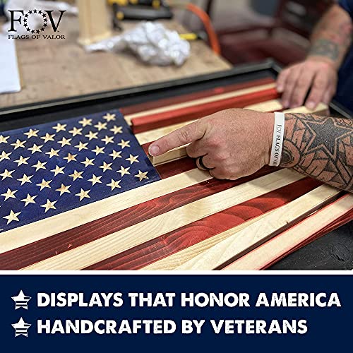 Flags of Valor Challenge Coin Holder Wooden American Flag Wall Decor -Medium - 36" x 19.5” - Made in the USA - Holds 100 Coins. Government Military Challenge Coin Holder Display Made by True Veterans