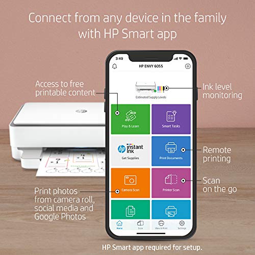 HP ENVY 6055 Wireless All-in-One Printer, Mobile Print, Scan & Copy, Works with Alexa (5SE16A)