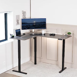 VIVO Electric Height Adjustable L-Shaped Corner Stand Up Desk, Gray Table Top, Black Frame - 3CT Series