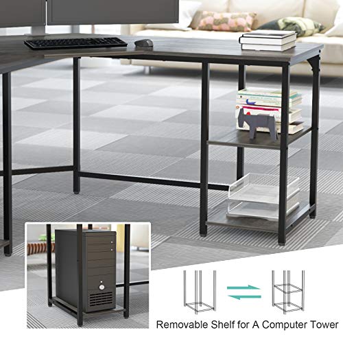 Elephance Large L-Shaped Desk with Shelves, Computer Corner Desk, Home Office Writing Workstation, Gaming Desk PC Laptop Table with Storage (56.9 Inch, Boak)