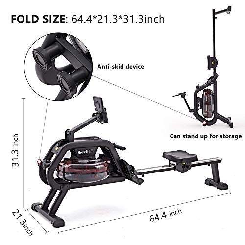 HouseFit Water Rower Rowing Machine with Bluetooth APP 330Lbs Weight Capacity for Home use Water Resistance Row Machine Exercise Equipment with iPad and Phone Support LCD Digital Monitor