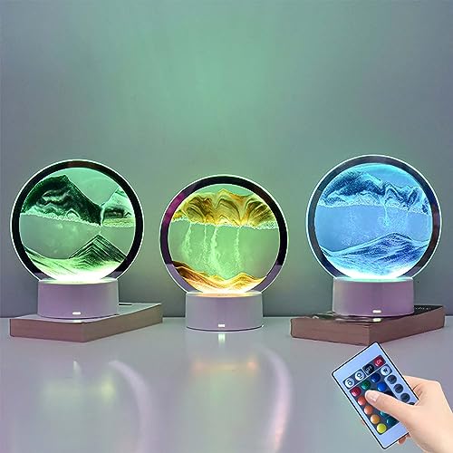 Generic Sandscape Moving Sand Art Picture in Motion Round Glass 3D Landscape - Yellow