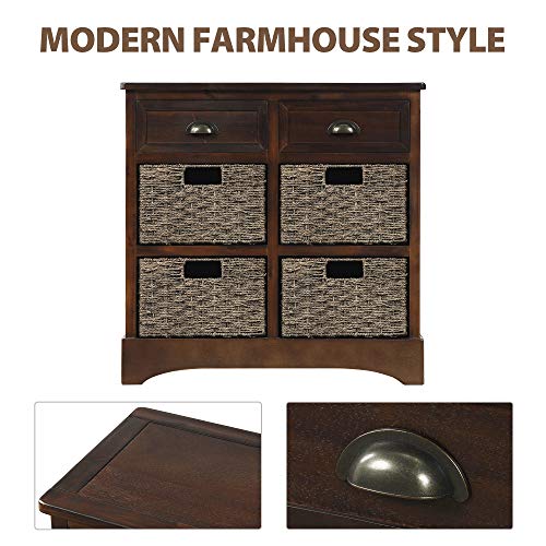 TREXM Rustic Storage Cabinet with Two Drawers and Four Classic Fabric Basket for Kitchen/Dining Room/Entryway/Living Room, Accent Furniture (Espresso)