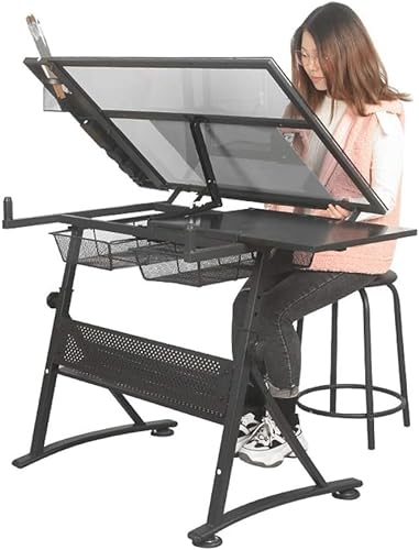OGRAFF Height Adjustable Drafting Table with Storage - Large Art Desk for Home Office