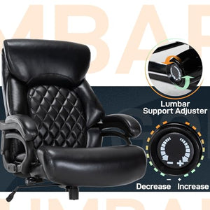 ZSQN Big and Tall Executive Office Chair with Adjustable Lumbar Support - Black