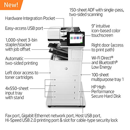 HP LaserJet Enterprise MFP M634z Monochrome Multifunction Duplex Printer with Extra Paper Trays and 3-bin Stapler/Stacker (7PS96A)
