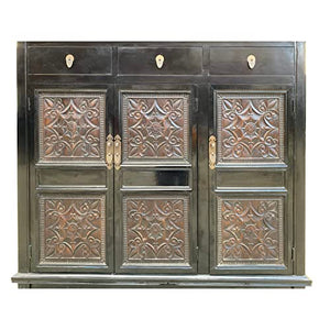 orientliving Asian Black Flower Motif Carving Side Table Credenza Storage Cabinet Acs7503