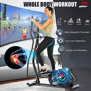 FUNMILY Elliptical Machine, Cross Trainer Cardio Fitness Equipment with 10 Level Magnetic Resistance, LCD Monitor, 390 LBs Max Weight for Home Gym Use (EM530) (Black)