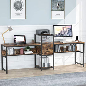 Tribesigns 94.5” Two Person Desk with 2 Drawers, Double Computer Desk for Two with Storage Shelves, Extra Long Workstation for Home Office