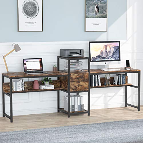 Tribesigns 94.5” Two Person Desk with 2 Drawers, Double Computer Desk for Two with Storage Shelves, Extra Long Workstation for Home Office