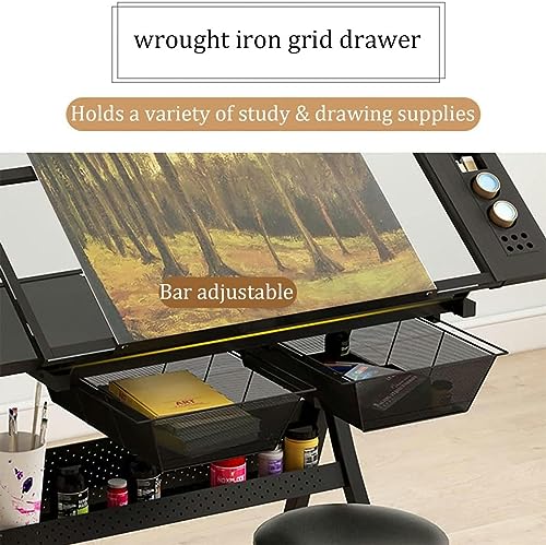 CNAOHGHN Drafting Desk with Stool, Height Adjustable Glass Writing Table