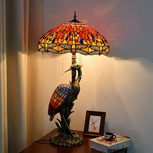 Xiaochen Antique Tiffany Style 20" Reading Lamp with Crimson Dragonfly Glass Lampshade