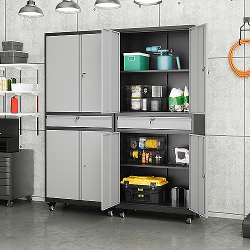 Yizosh Metal Garage Storage Cabinet with Locking Doors, Adjustable Shelves, and Drawer - 73" Steel Rolling Tool Cabinet