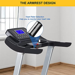 Treadmill with 15% Auto Incline,3HP Folding Electric Treadmill, 10 MPH Max Speed Running Machine with 300 LBS Weight Capacity and 15 Preset LCD Display Treadmills for Home Use