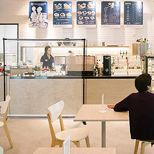BannerBuzz Floor Standing Sneeze Guard-Full Tarp with Adjustable Banner Stand Isolation Barrier-Clear Film Protective Shield for Cafes,Retail Store,Cashier,Reception (6X8 Ft)