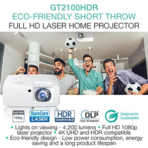 Optoma GT2100HDR Compact Short Throw Laser Home Theater and Gaming Projector, 1080p HD with 4K HDR Input